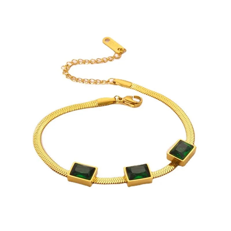 316L Stainless Steel Green Crystal Bracelet For Women