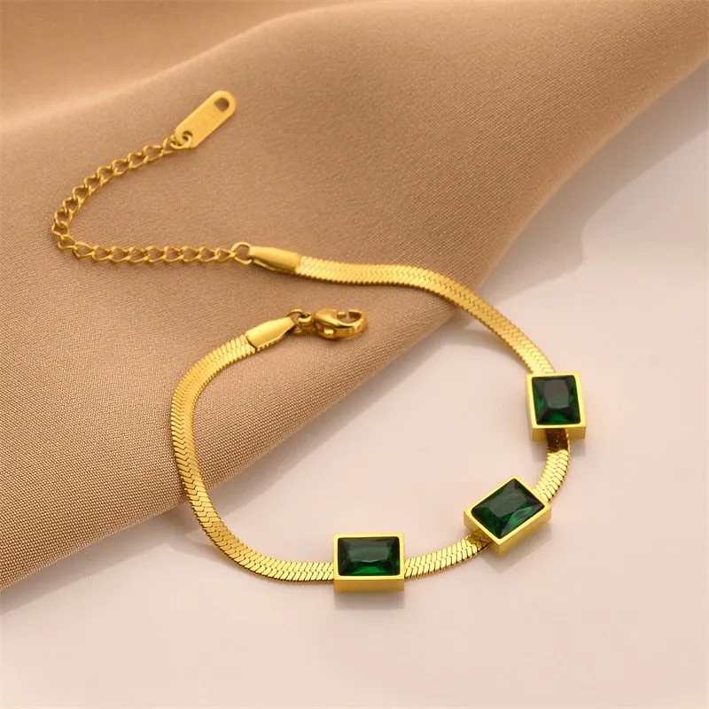 316L Stainless Steel Green Crystal Bracelet For Women
