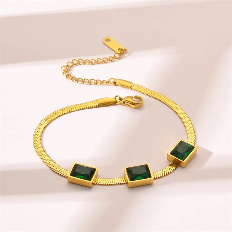 316L Stainless Steel Green Crystal Bracelet For Women