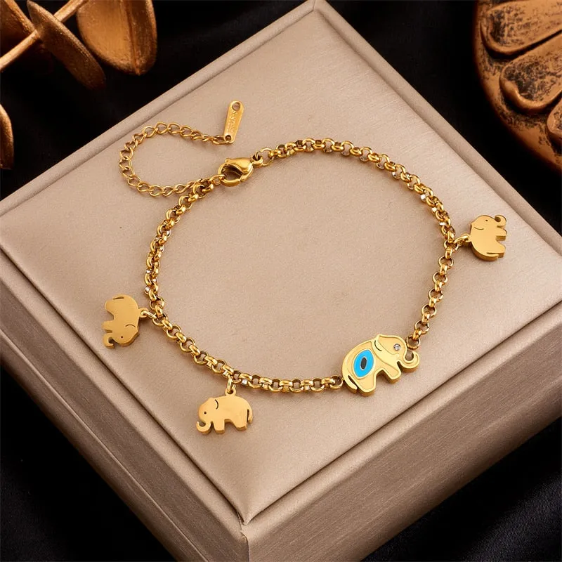 316L Stainless Steel Heart Star Eye Zircon Charm Bracelet For Women