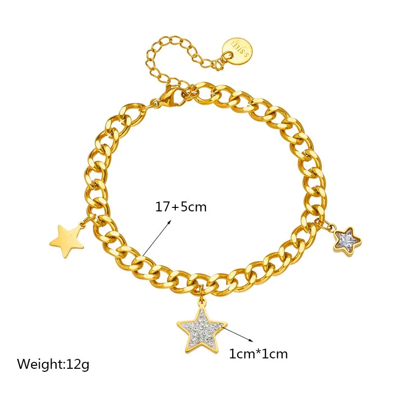 316L Stainless Steel Heart Star Eye Zircon Charm Bracelet For Women
