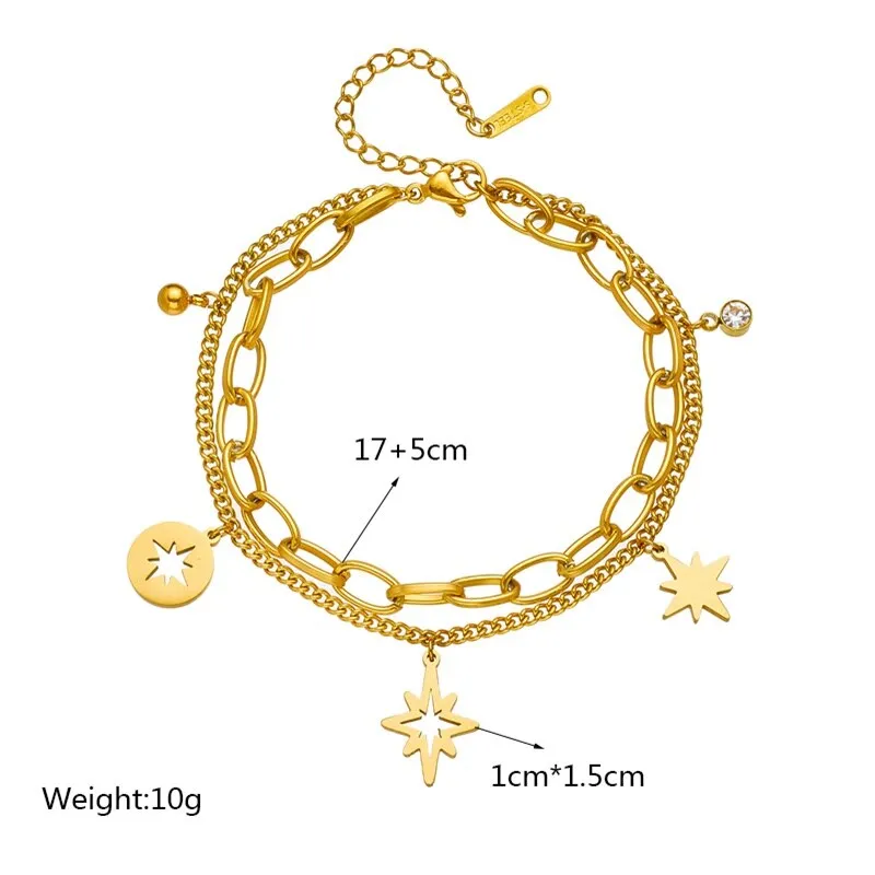 316L Stainless Steel Heart Star Eye Zircon Charm Bracelet For Women