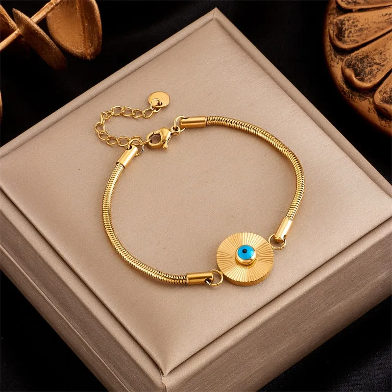 316L Stainless Steel Heart Star Eye Zircon Charm Bracelet For Women