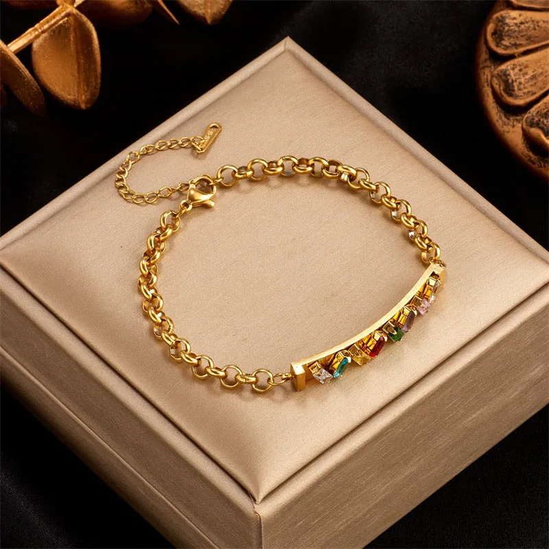 316L Stainless Steel Heart Star Eye Zircon Charm Bracelet For Women