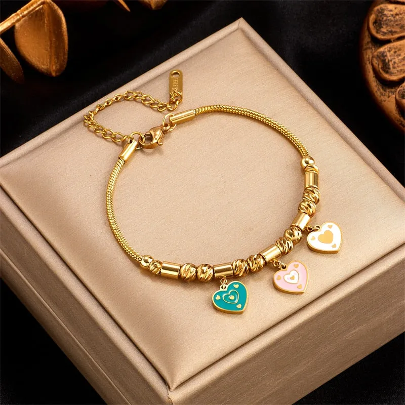 316L Stainless Steel Heart Star Eye Zircon Charm Bracelet For Women