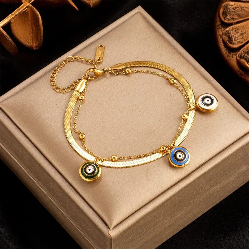 316L Stainless Steel Heart Star Eye Zircon Charm Bracelet For Women
