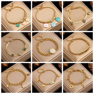 316L Stainless Steel Heart Star Eye Zircon Charm Bracelet For Women