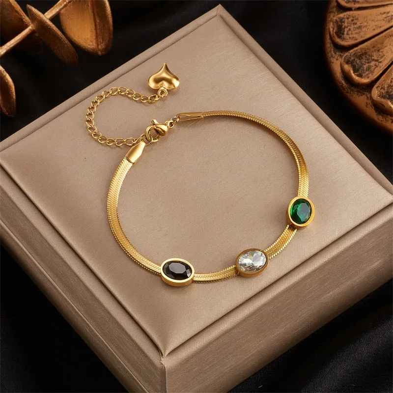 316L Stainless Steel Heart Star Eye Zircon Charm Bracelet For Women