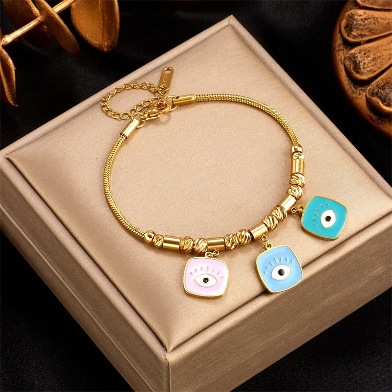 316L Stainless Steel Heart Star Eye Zircon Charm Bracelet For Women