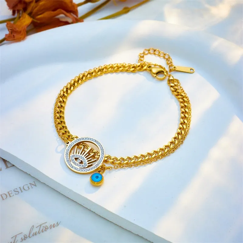 316L Stainless Steel Round Eye Charm Bracelet For Women