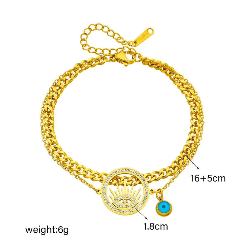 316L Stainless Steel Round Eye Charm Bracelet For Women
