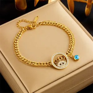 316L Stainless Steel Round Eye Charm Bracelet For Women