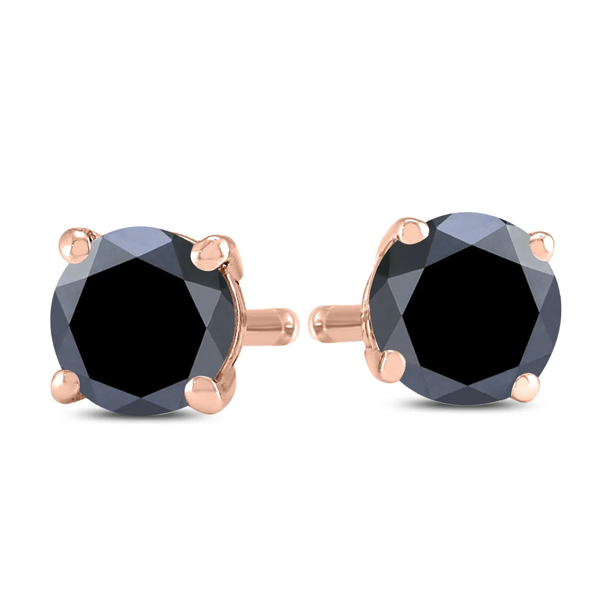 3/4 Carat Tw Round Black Diamond Solitaire Stud Earrings In 10K Rose Gold