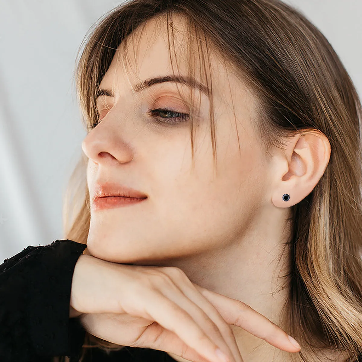 3/4 Carat Tw Round Black Diamond Solitaire Stud Earrings In 10K Rose Gold
