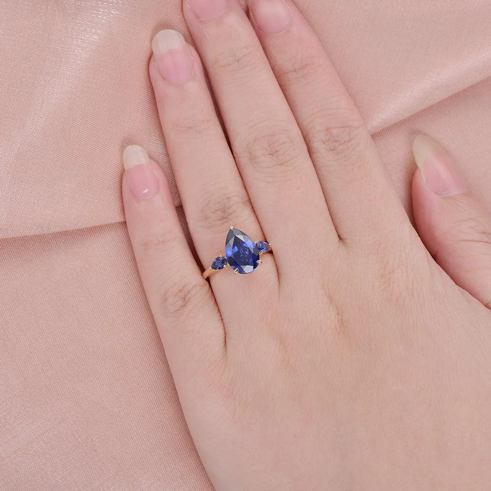 3.5ct Pear Shaped Sapphire Classic Three-stone Ring