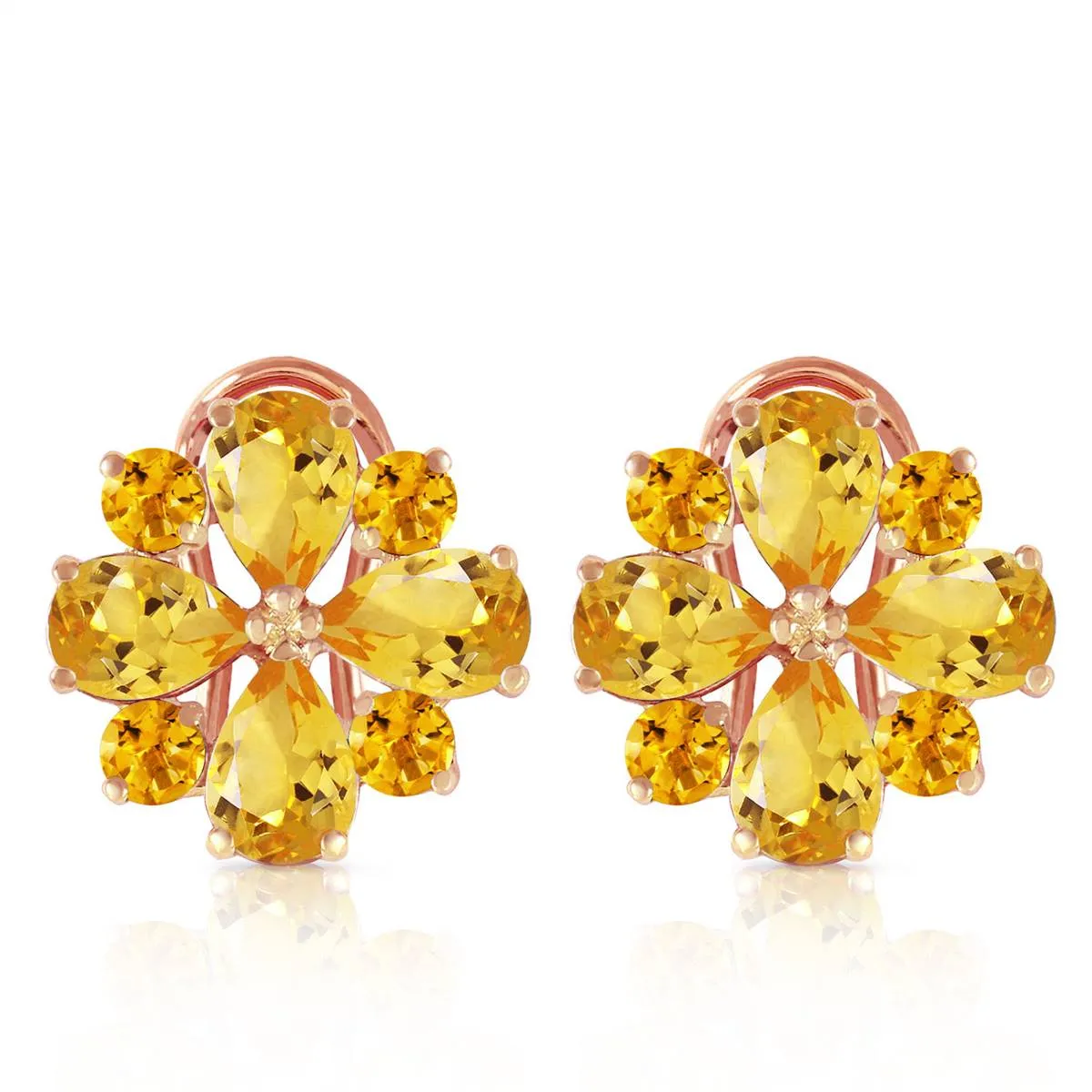 4.85 Carat 14K Solid Rose Gold Flower Citrine Clip Earrings