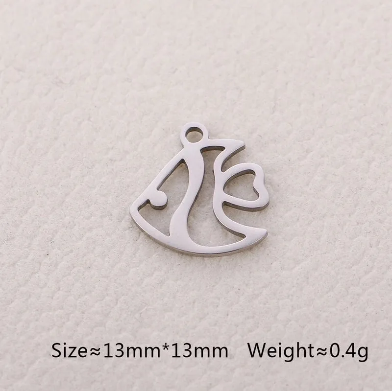 5 PCS/Package 13*13mm 304 Stainless Steel Octopus Fish Tail Whale Polished Pendant