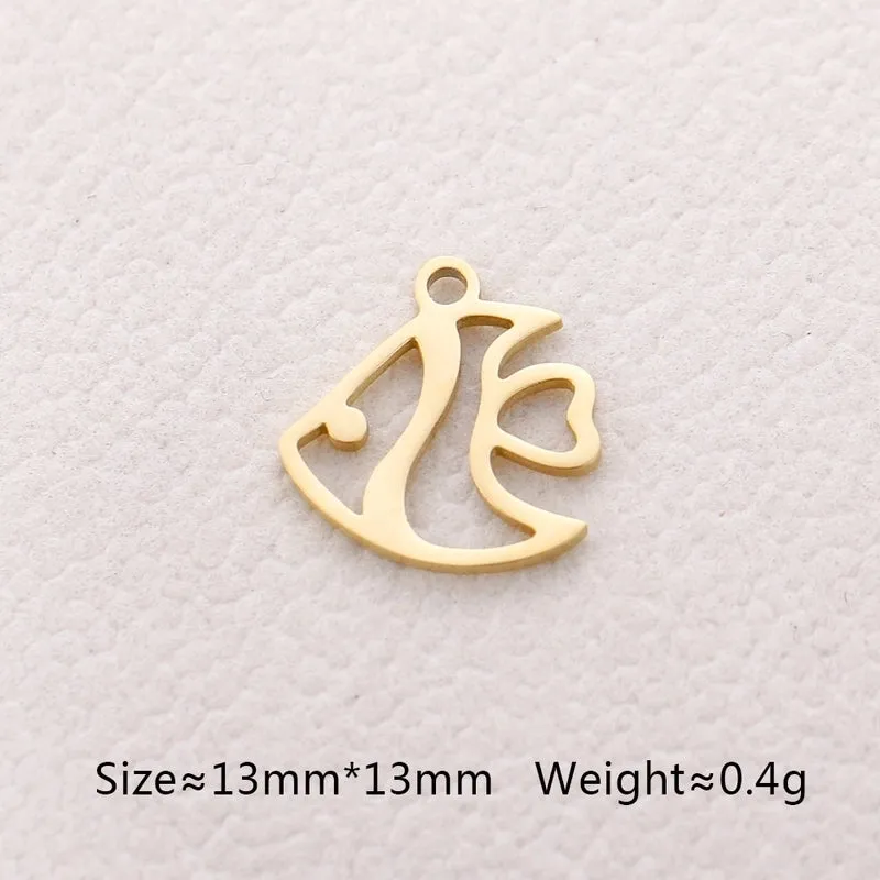 5 PCS/Package 13*13mm 304 Stainless Steel Octopus Fish Tail Whale Polished Pendant