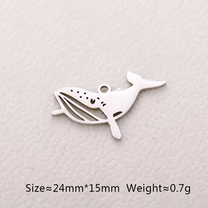 5 PCS/Package 13*13mm 304 Stainless Steel Octopus Fish Tail Whale Polished Pendant