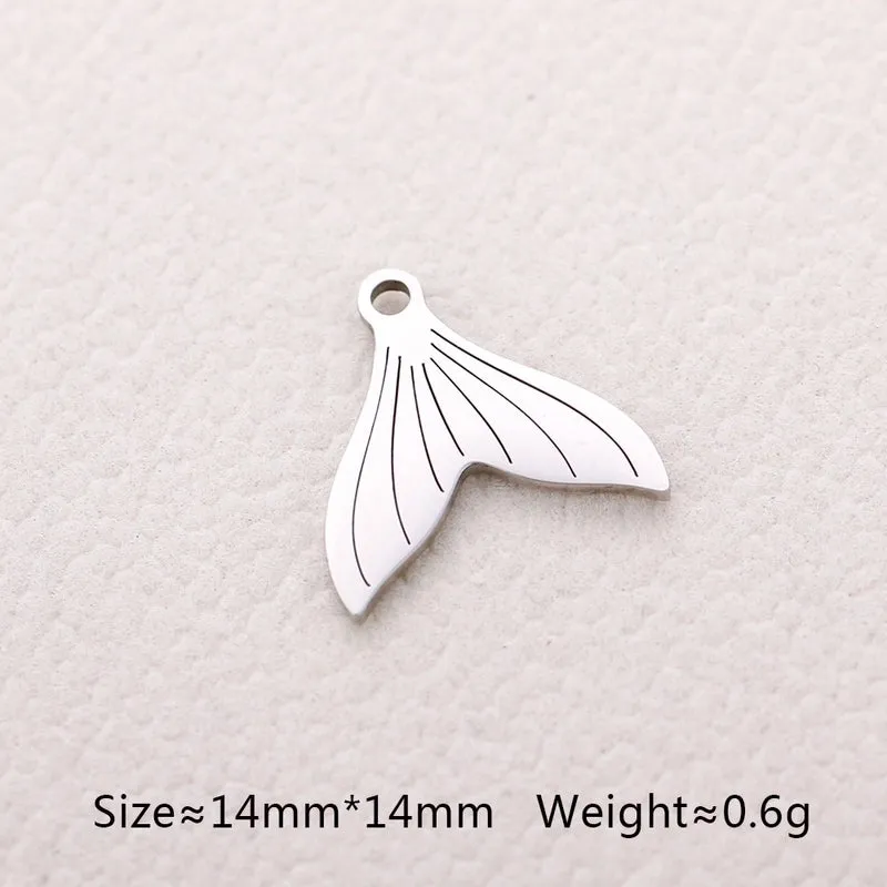 5 PCS/Package 13*13mm 304 Stainless Steel Octopus Fish Tail Whale Polished Pendant