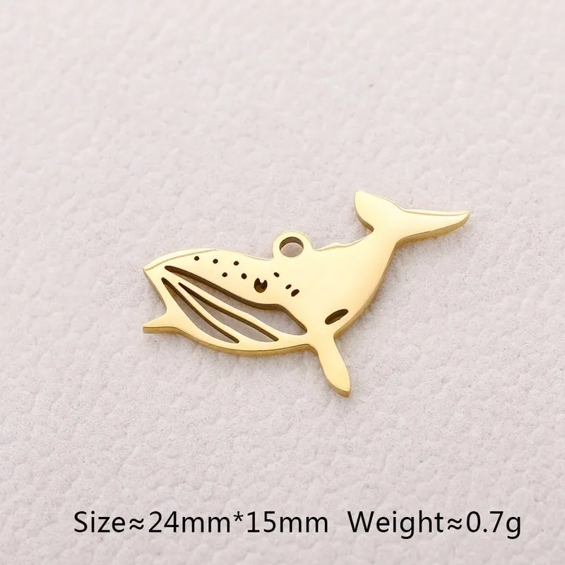 5 PCS/Package 13*13mm 304 Stainless Steel Octopus Fish Tail Whale Polished Pendant
