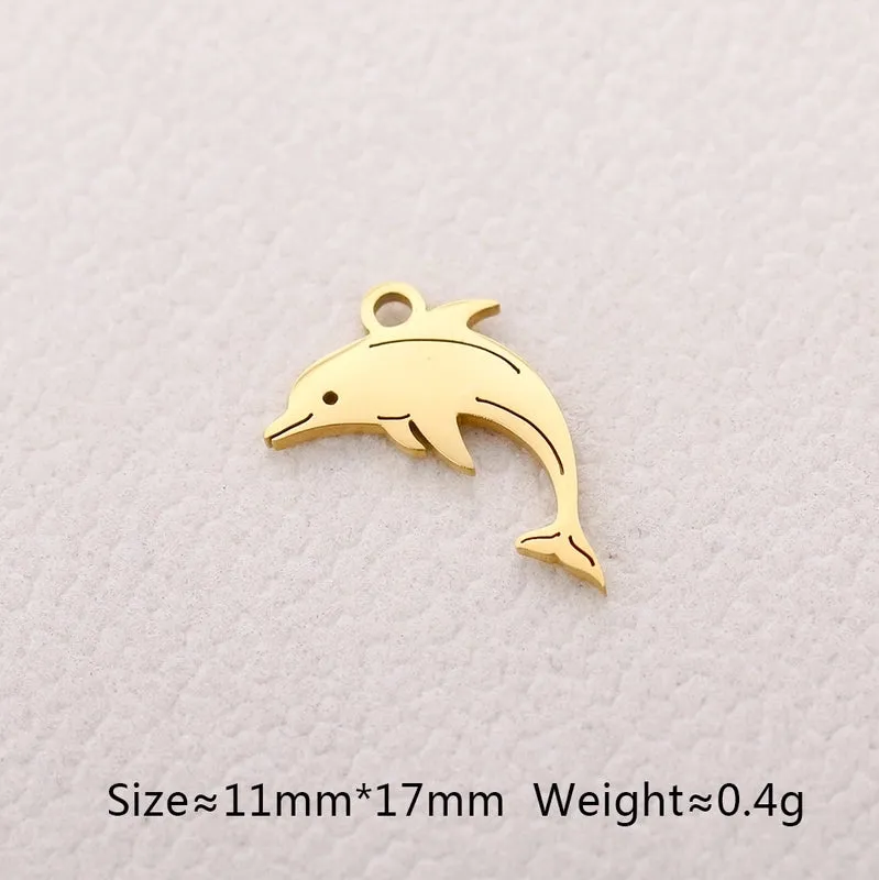 5 PCS/Package 13*13mm 304 Stainless Steel Octopus Fish Tail Whale Polished Pendant
