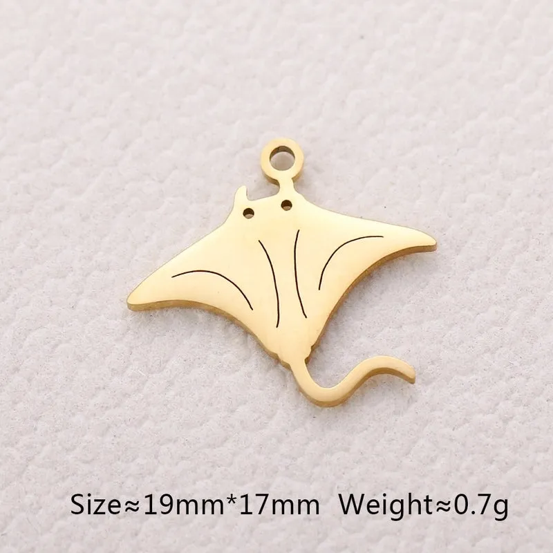 5 PCS/Package 13*13mm 304 Stainless Steel Octopus Fish Tail Whale Polished Pendant