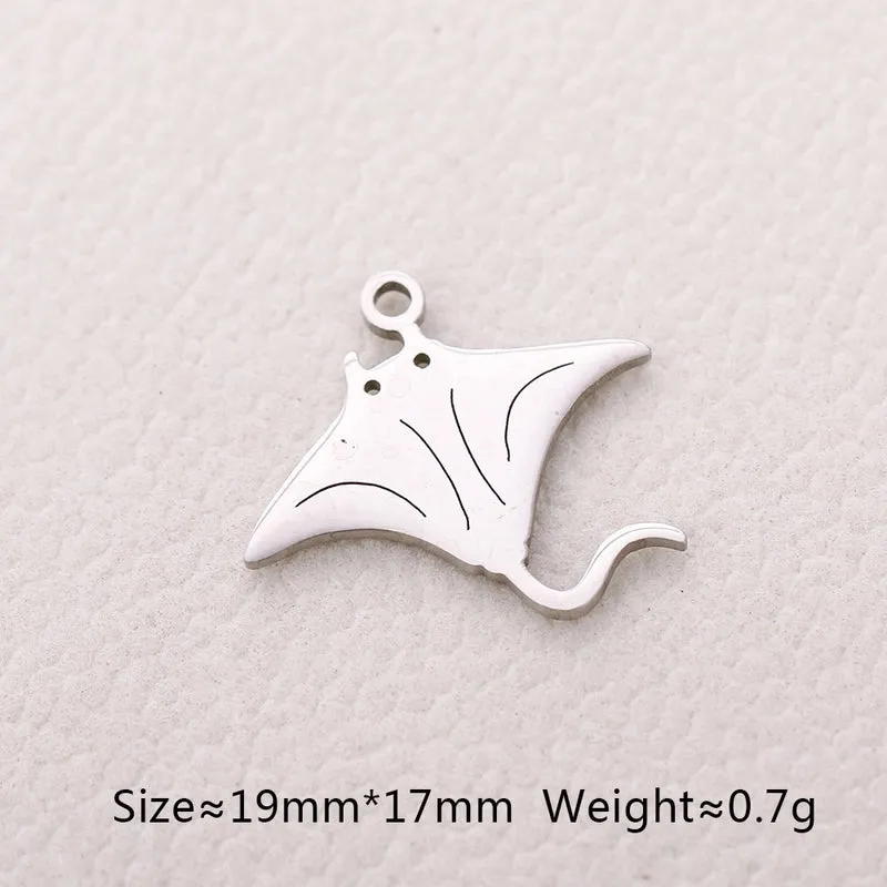 5 PCS/Package 13*13mm 304 Stainless Steel Octopus Fish Tail Whale Polished Pendant