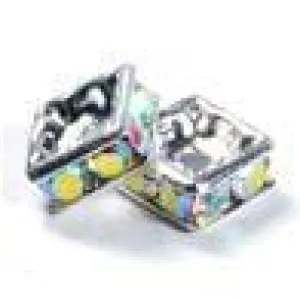 6mm Silver Plate Squaredell - Crystal AB (Sold by the piece)