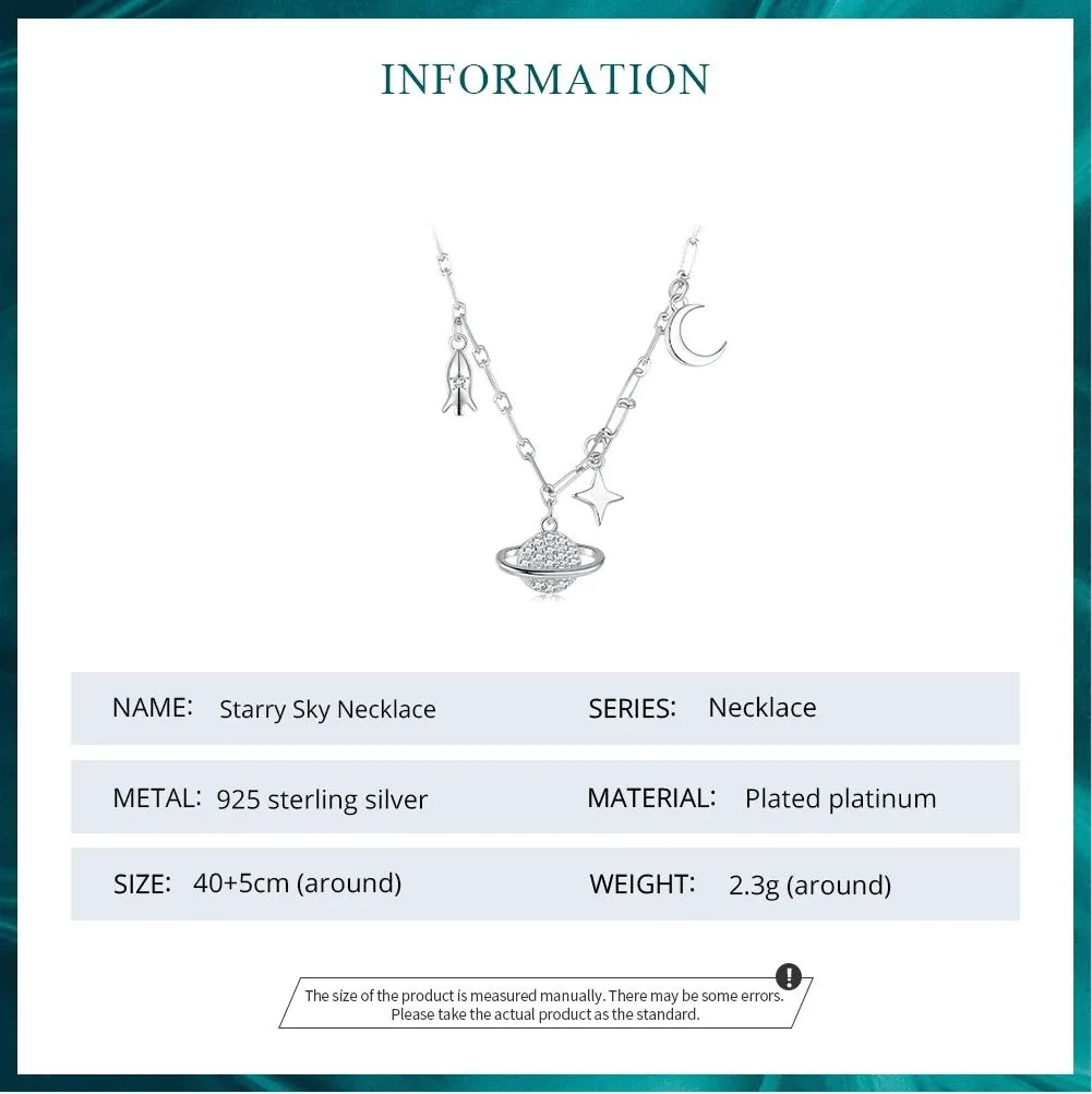 925 Sterling Silver Starry Sky Pendant Necklace Star and Planet Choker Necklace for Women Gift Zircon Fine Jewelry