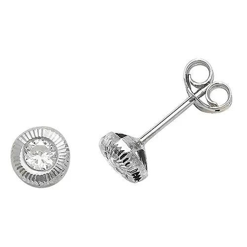 9ct White Gold Embedded CZ Stud Earrings