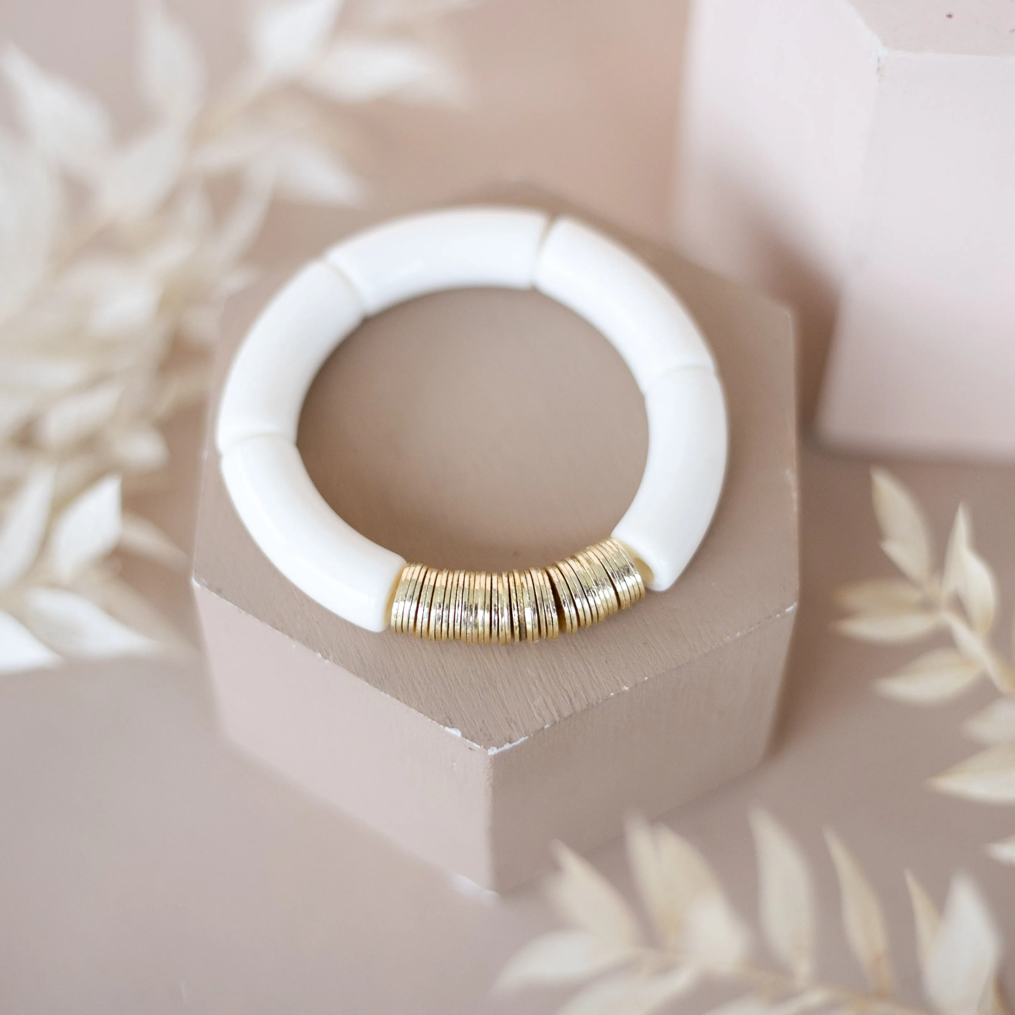 Acrylic   Gold Bamboo Bracelet: White   Gold