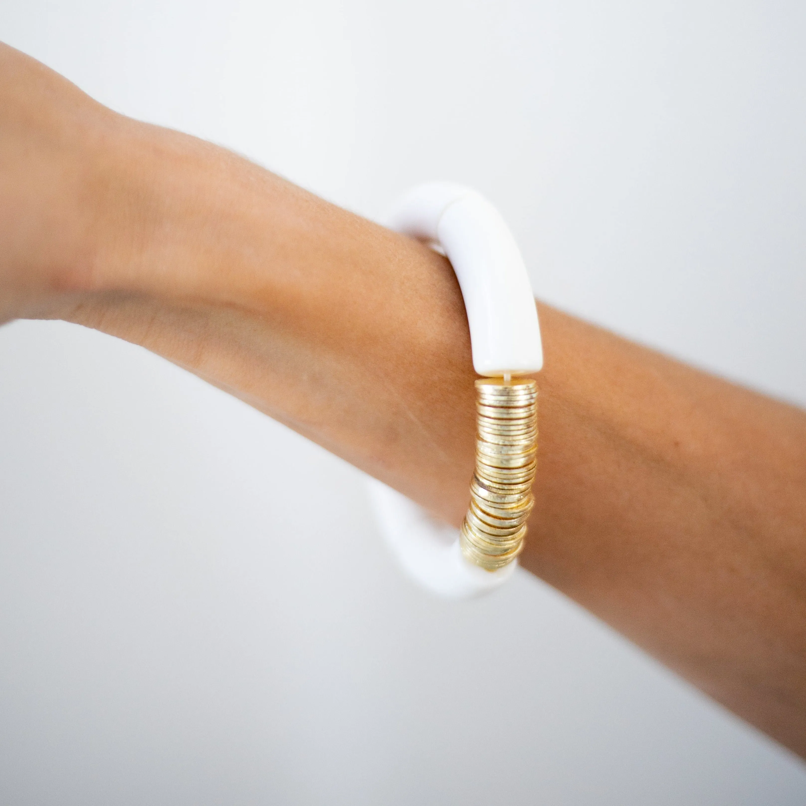 Acrylic   Gold Bamboo Bracelet: White   Gold