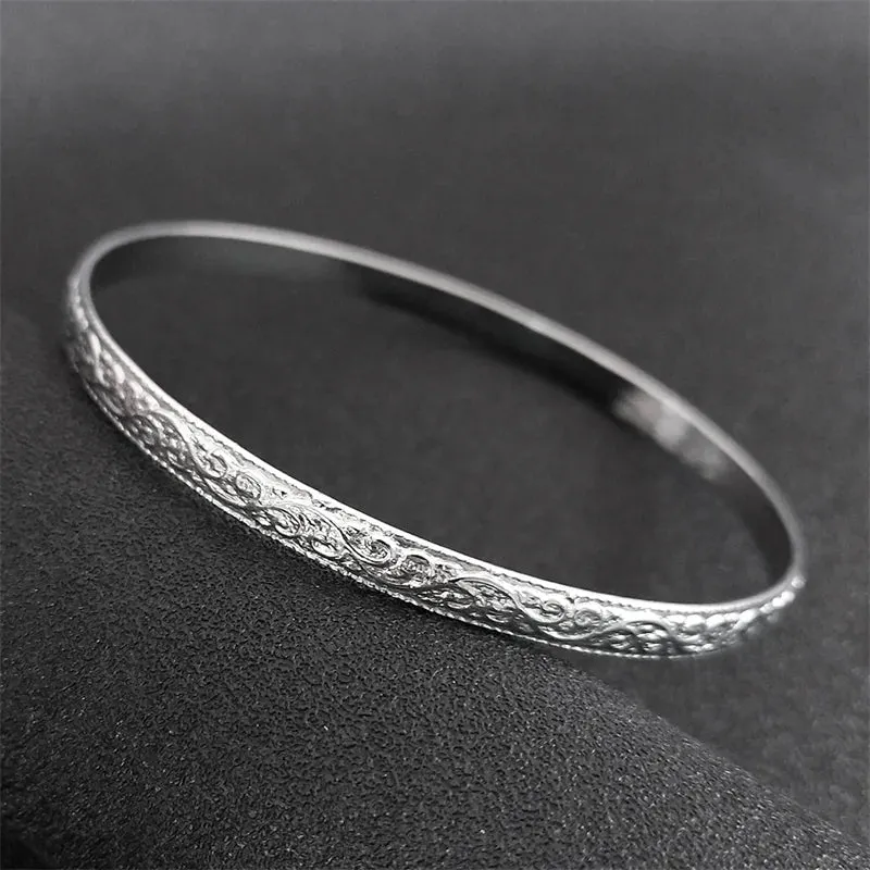 Aesthetic Bracelets & Bangles Stainless Steel Silver Color Trendy Bangle