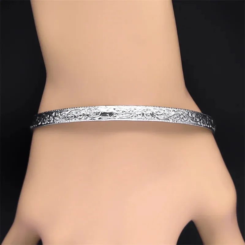 Aesthetic Bracelets & Bangles Stainless Steel Silver Color Trendy Bangle