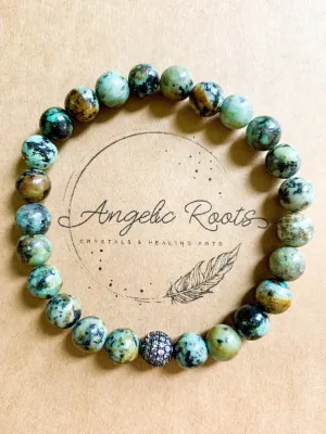 African Turquoise Jasper & Rhinestone Bracelet || Reiki Infused