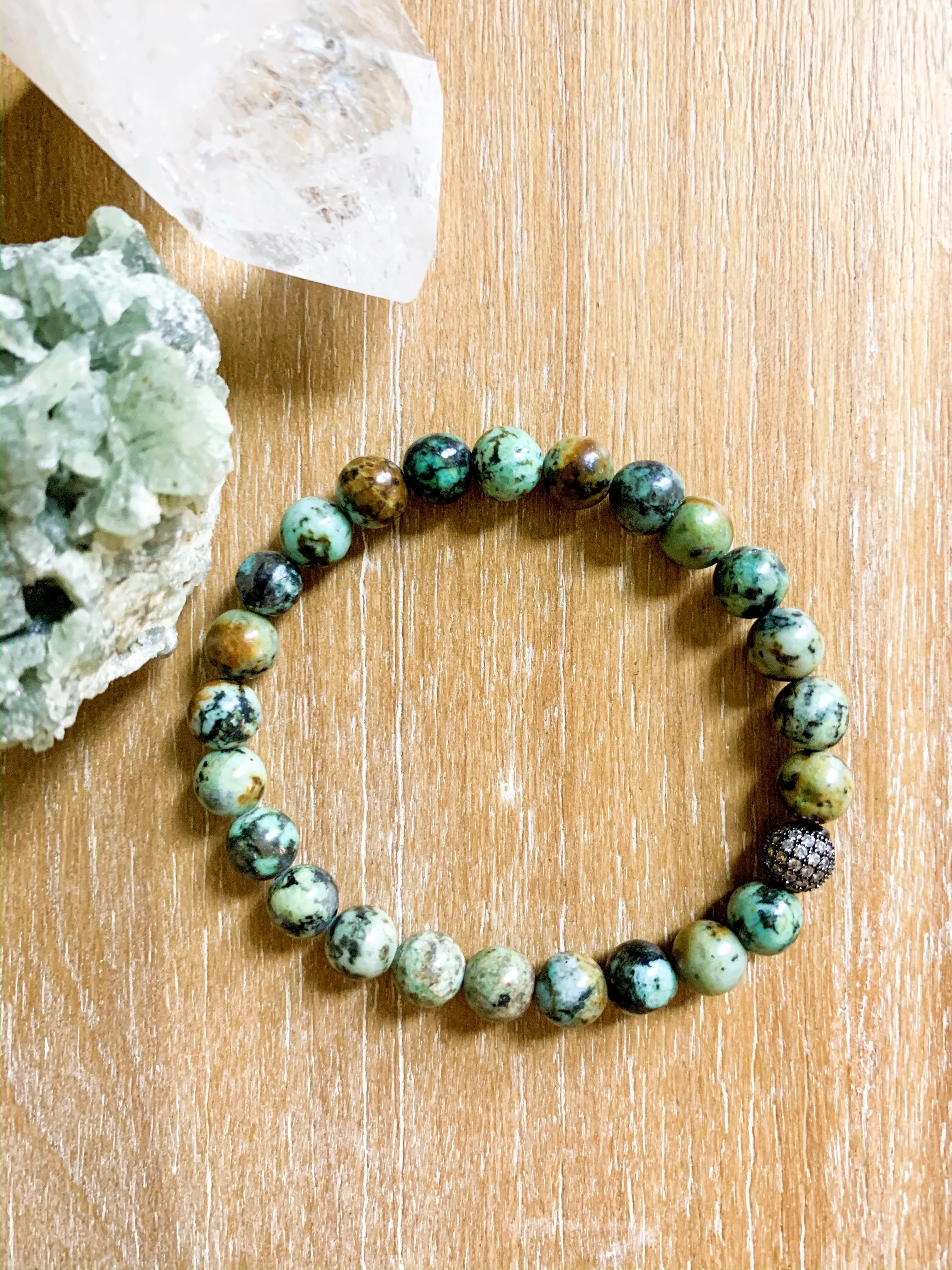African Turquoise Jasper & Rhinestone Bracelet || Reiki Infused