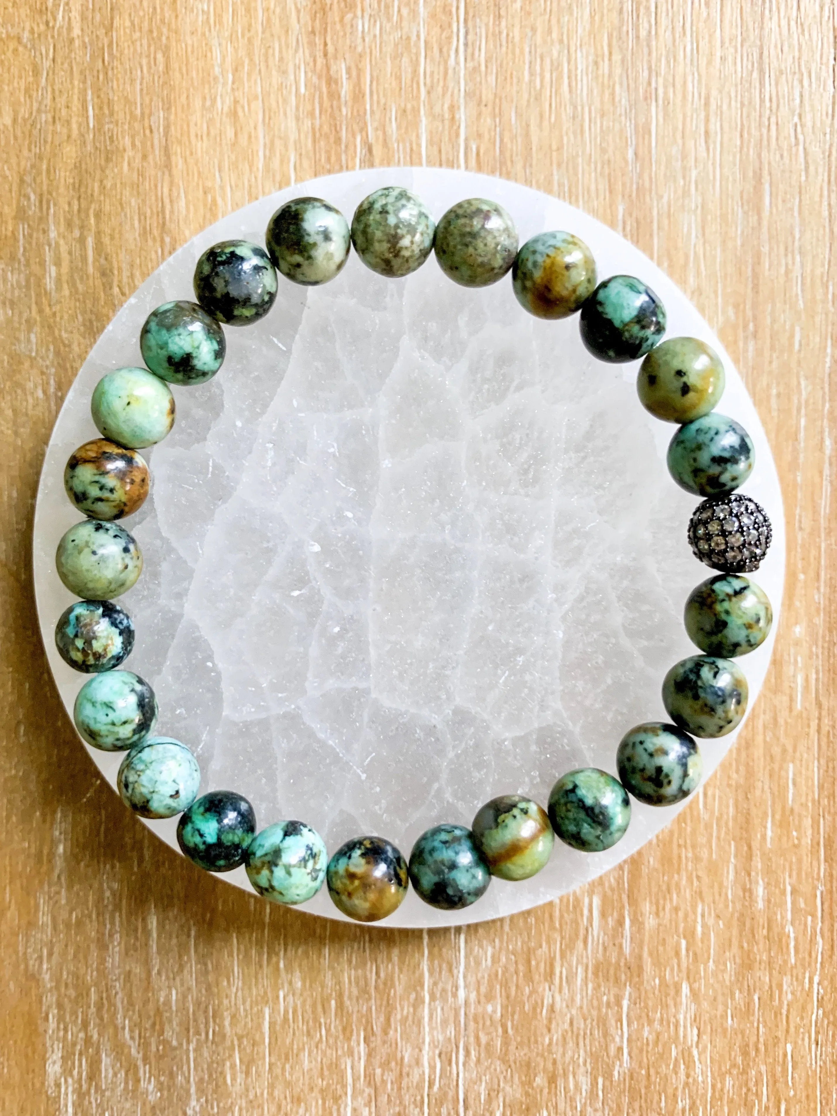 African Turquoise Jasper & Rhinestone Bracelet || Reiki Infused