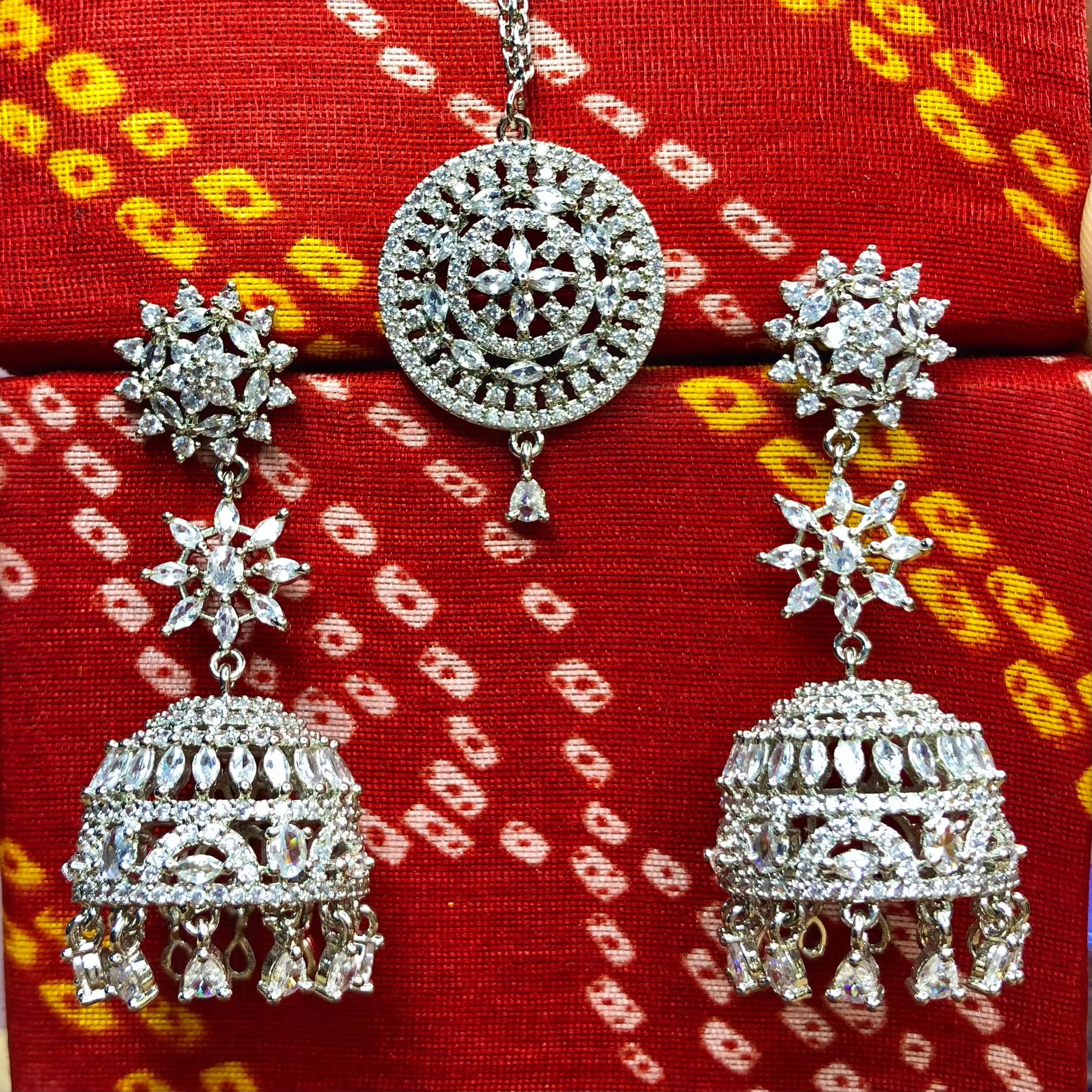 American Diamond Jhumki Style Earrings With Mangtikka (E749)