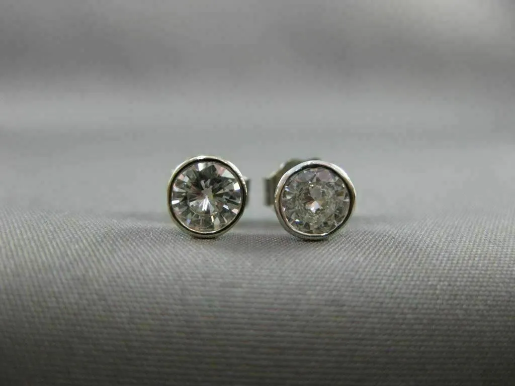 ANTIQUE .63CT ROUND BEZEL DIAMOND 14KT WHITE GOLD STUD EARRINGS 5mm UNIQUE #7837