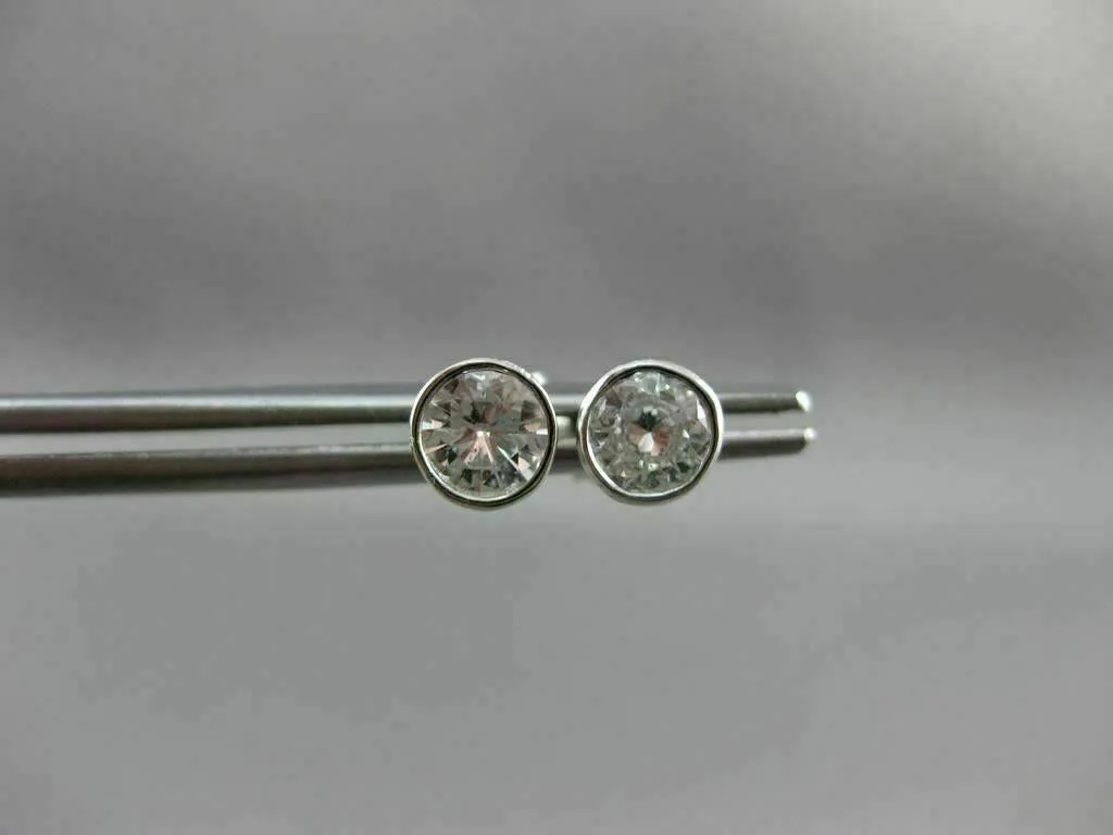 ANTIQUE .63CT ROUND BEZEL DIAMOND 14KT WHITE GOLD STUD EARRINGS 5mm UNIQUE #7837