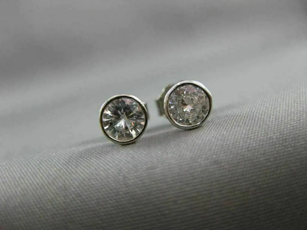 ANTIQUE .63CT ROUND BEZEL DIAMOND 14KT WHITE GOLD STUD EARRINGS 5mm UNIQUE #7837