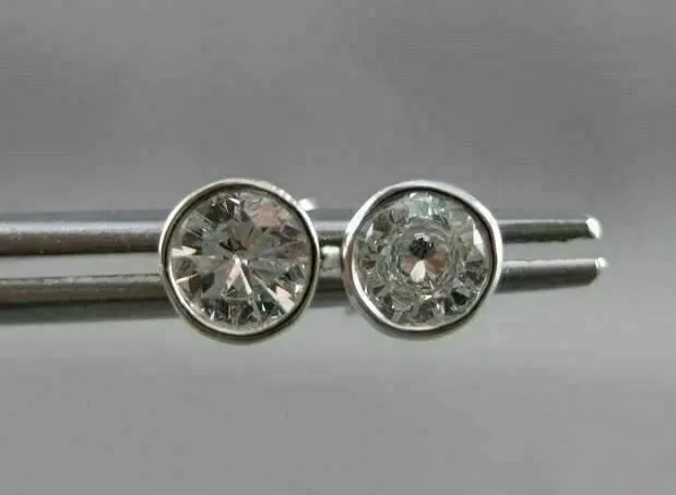 ANTIQUE .63CT ROUND BEZEL DIAMOND 14KT WHITE GOLD STUD EARRINGS 5mm UNIQUE #7837