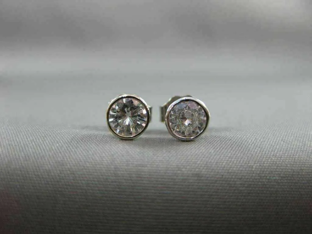 ANTIQUE .63CT ROUND BEZEL DIAMOND 14KT WHITE GOLD STUD EARRINGS 5mm UNIQUE #7837