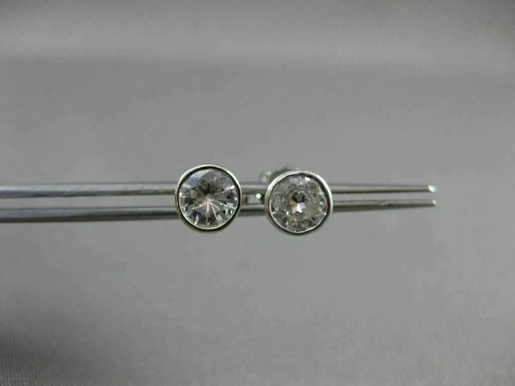 ANTIQUE .63CT ROUND BEZEL DIAMOND 14KT WHITE GOLD STUD EARRINGS 5mm UNIQUE #7837