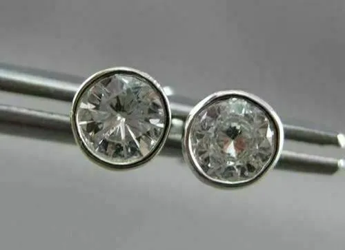 ANTIQUE .63CT ROUND BEZEL DIAMOND 14KT WHITE GOLD STUD EARRINGS 5mm UNIQUE #7837