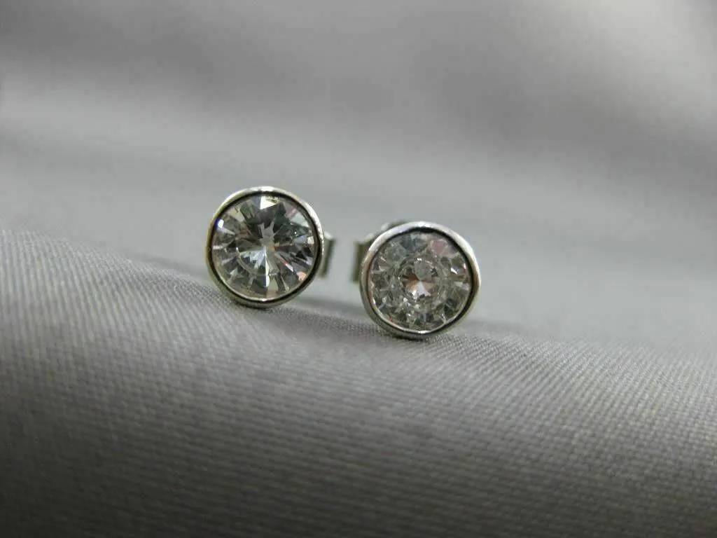 ANTIQUE .63CT ROUND BEZEL DIAMOND 14KT WHITE GOLD STUD EARRINGS 5mm UNIQUE #7837