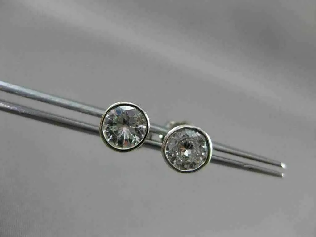 ANTIQUE .63CT ROUND BEZEL DIAMOND 14KT WHITE GOLD STUD EARRINGS 5mm UNIQUE #7837