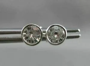 ANTIQUE .63CT ROUND BEZEL DIAMOND 14KT WHITE GOLD STUD EARRINGS 5mm UNIQUE #7837