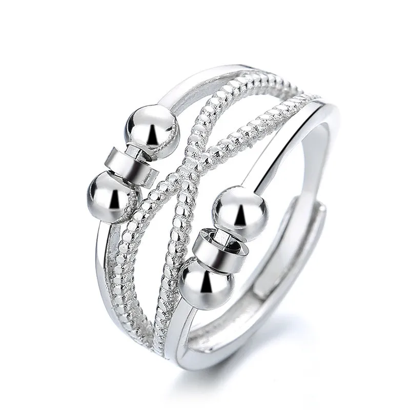 Anxiety Ring for Women Men Fidget Rings for Anxiety Spinning Bead Adjustable Rotating Ring